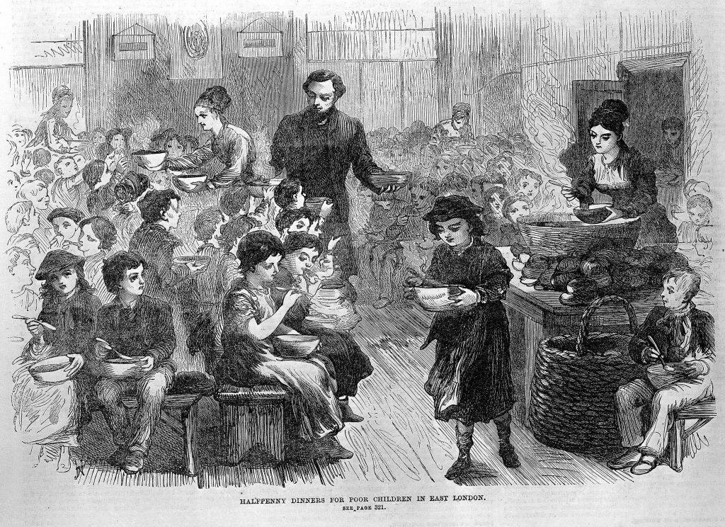 Illustration of Victorian food charity for children